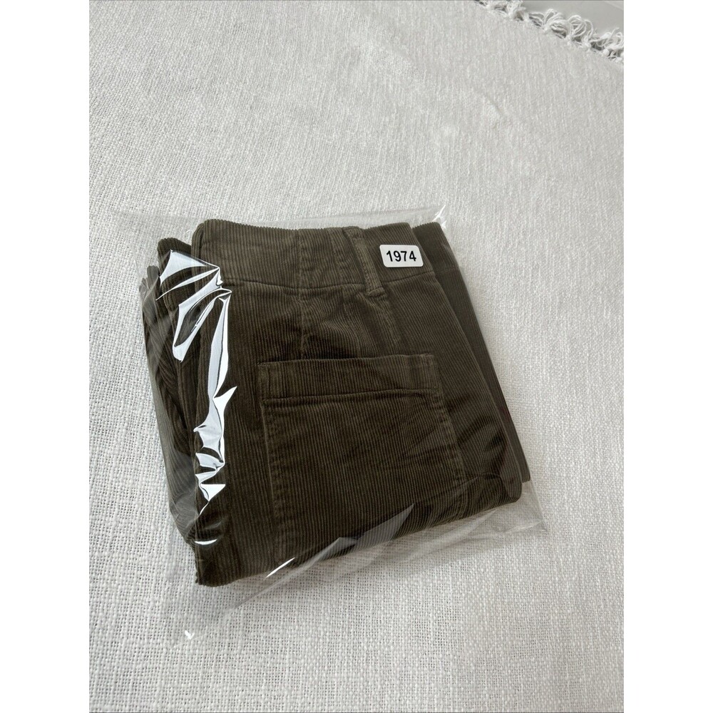 Quince Stretch Corduroy Cropped Wide Leg Pants Olive Green Patch Pockets Size 4 - Picture 14 of 14